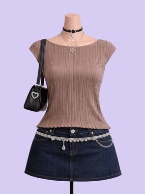 Vintage Y2K Mauve Pleated Boat Neck Blouse Women's S Cap Sleeve Top Coqeutte